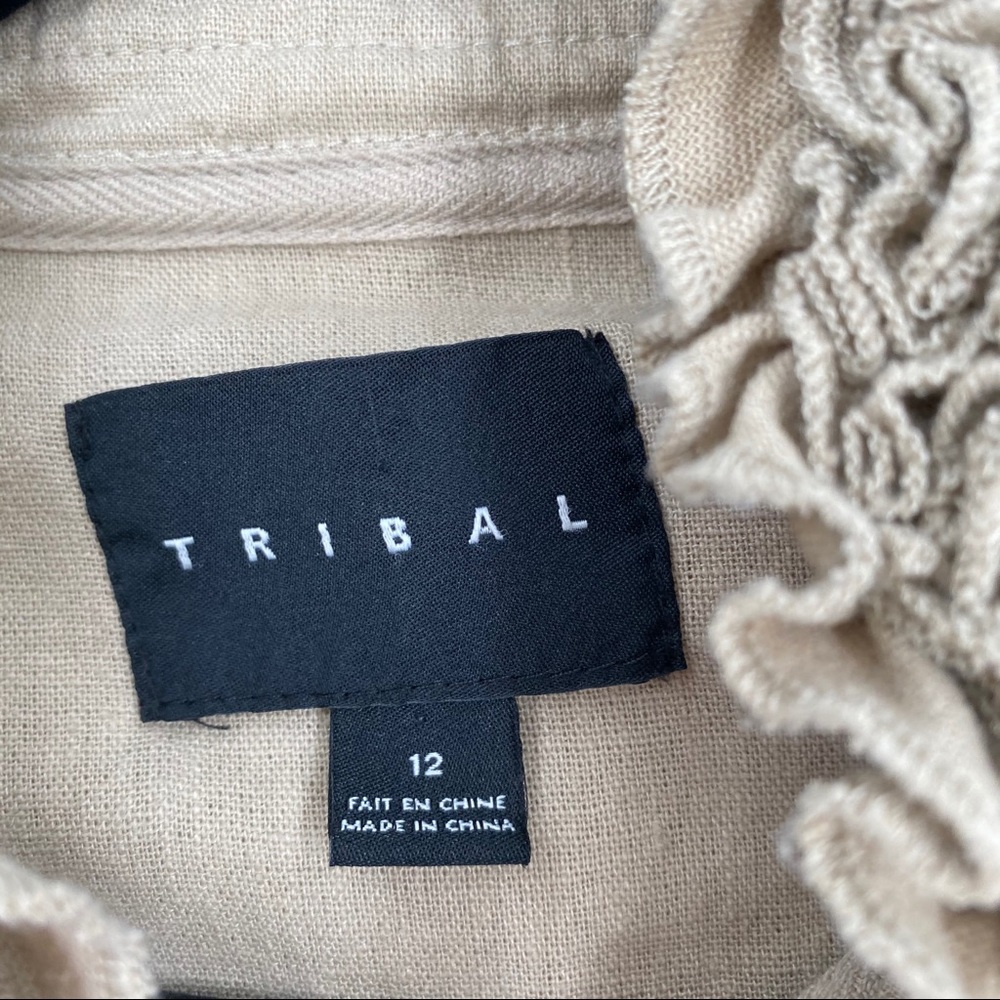 Tribal Linen Ruffle Jacket Tan Size 12 - Picture 2 of 7